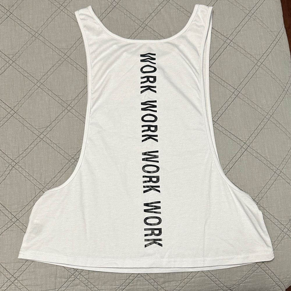 SHEIN White 'Work' Muscle Tee